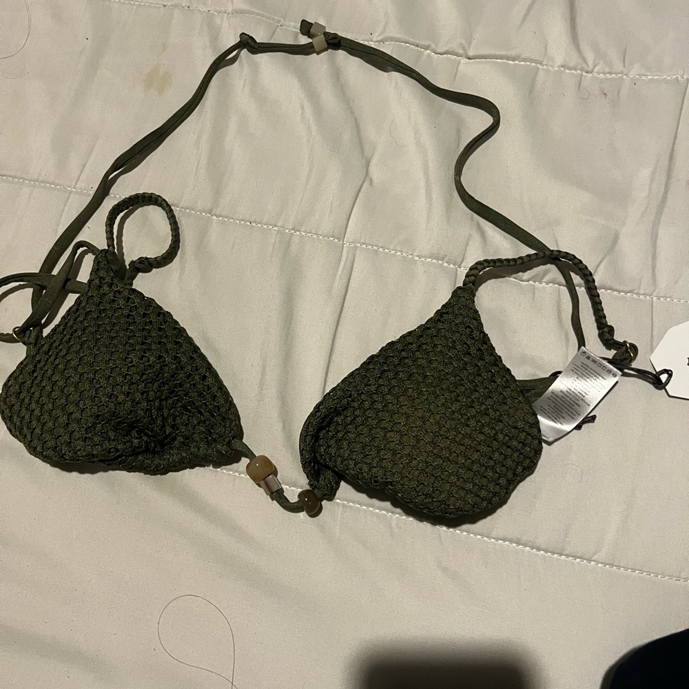 Olive Green Crocheted Triangle Bikini Top